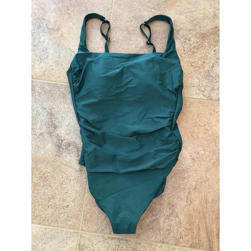 Shade & Shore Women's Green Shirred Tummy Control Square Neck Size XL (16) NWT